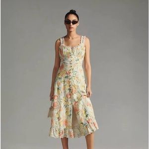 Anthropologie Ruffled Eyelet Dress Summer Lemon Orange Print 2X NWT